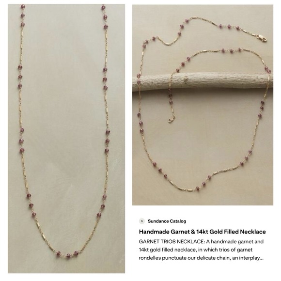 Sundance Catalog Garnet Trios Necklace Gold 14kt Gold Filled 26.5" Red Pink - Picture 2 of 7